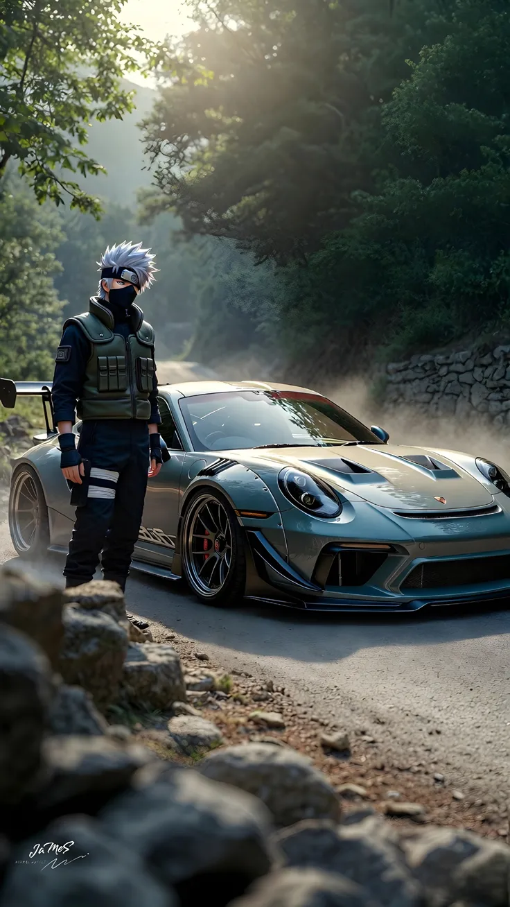 Anime wallpaper with car Kakashi Hatake