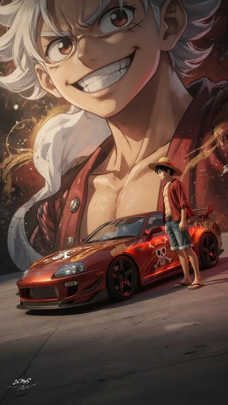 One piece wallpaper car wallpaper monkey D Luffy with cars