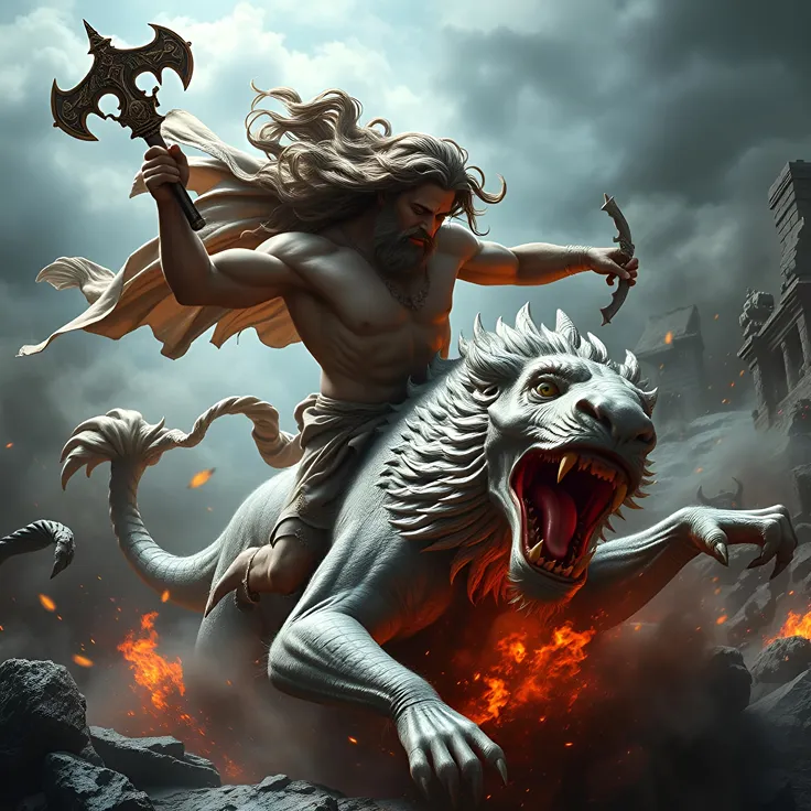 Primitive Hunter Versus Giant Prehistoric Boar In Ancient Forest