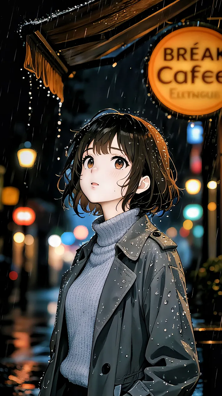 Rainy Night Solitude: AI Anime Girl in the City Lights 🌃