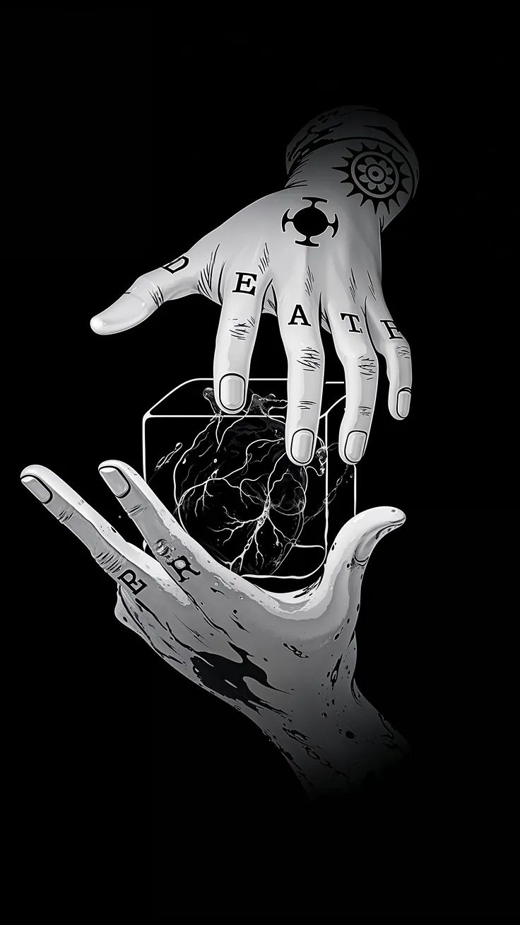 Dark Death Hand 4K Wallpaper Black and White Gothic Tattoo Hands Aesthetic Art