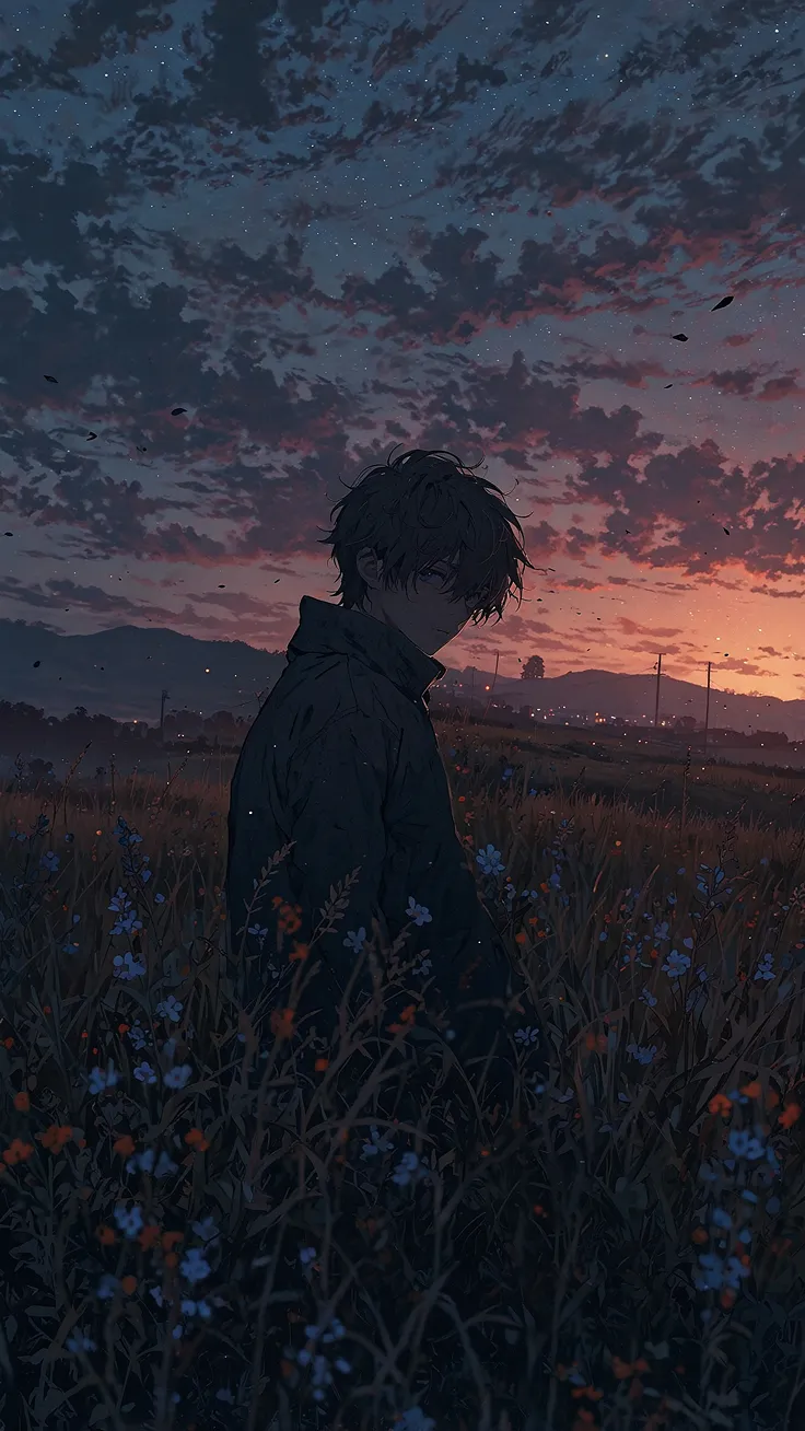 LONELY BOY IN A QUITE DARK SCENERY REMEMBERING HIS PAST