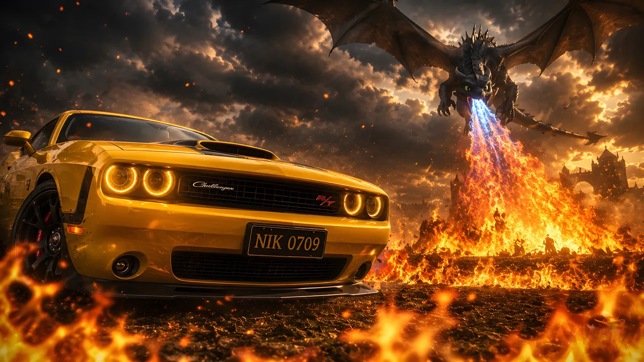 Dodge challenger x Toothless 4k desktop wallpaper
