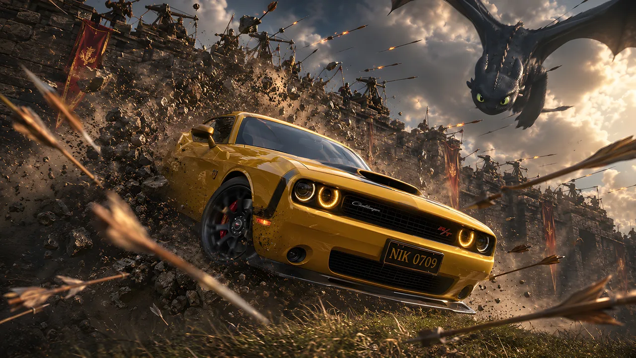 Dodge challenger x Toothless 4k desktop wallpaper