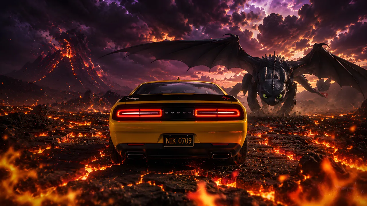 Dodge challenger x Toothless 4k desktop wallpaper
