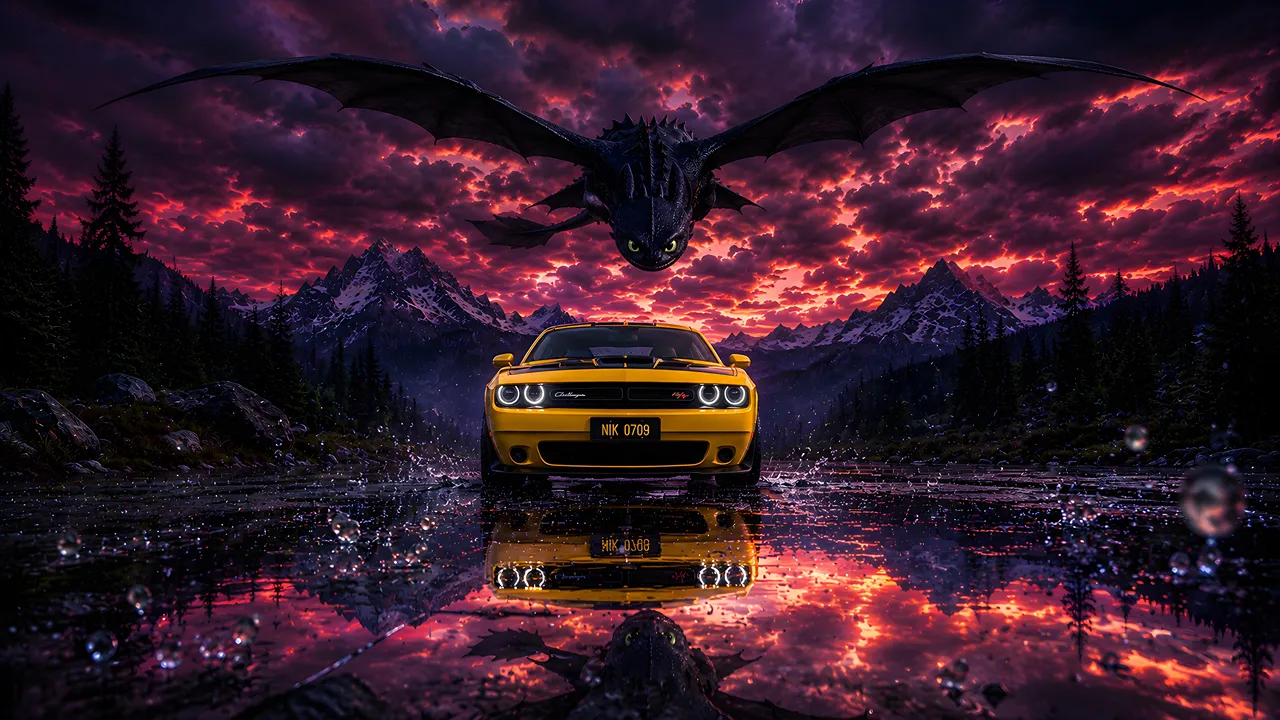 Dodge challenger x Toothless 4k desktop wallpaper