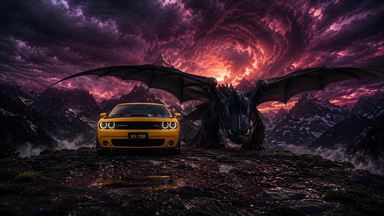 Dodge challenger x Toothless 4k desktop wallpaper