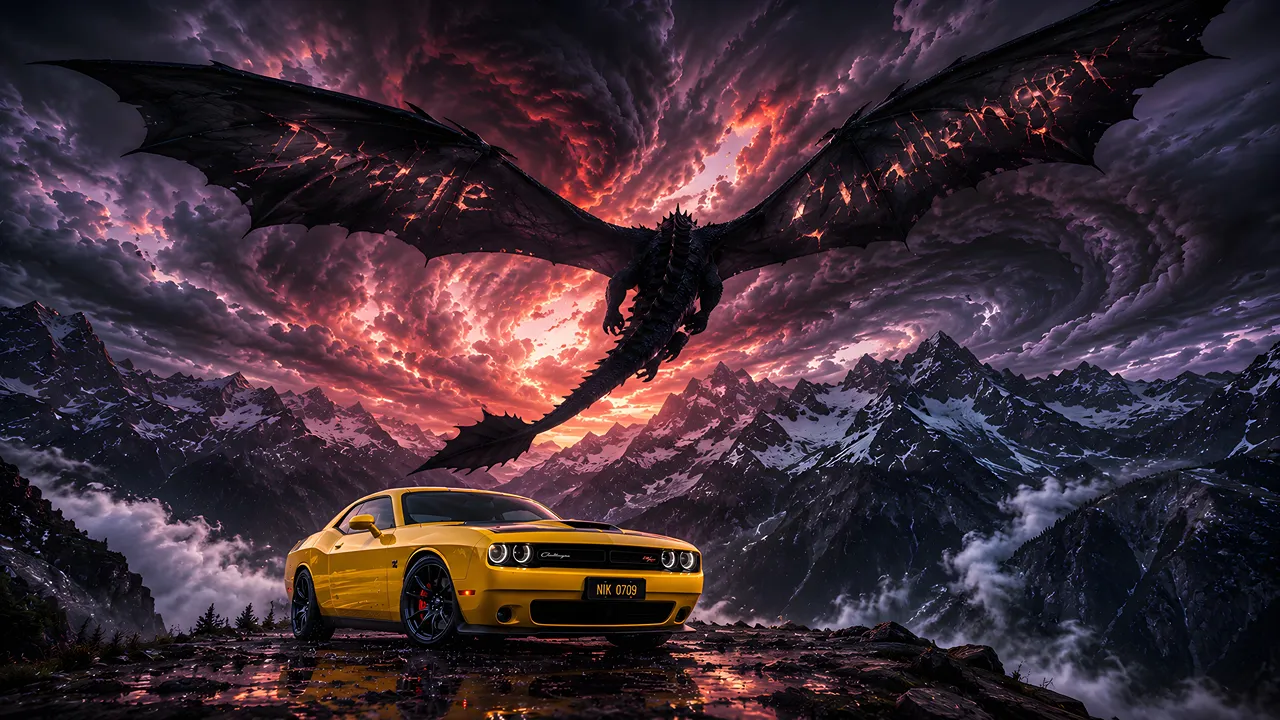 Dodge challenger x Toothless 4k desktop wallpaper