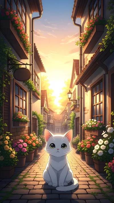 Where peaceful mornings meet golden sunshine Sunny road house dog cherry blossoms