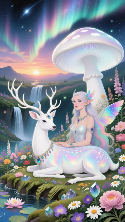 Opalescent Deer Fairy Aurora Fantasy