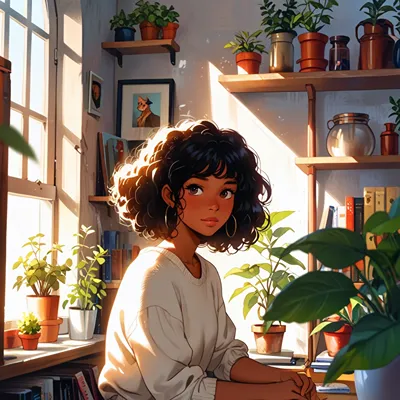 Sunny Room with plants and bookshelf