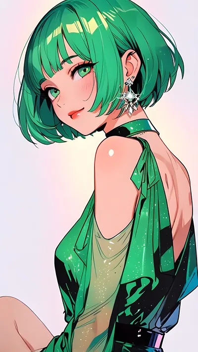 Gorgeous anime girl in green