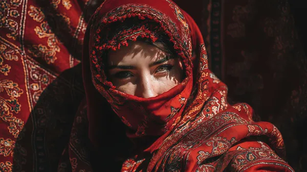 Red bohemian aesthetic woman desktop wallpaper