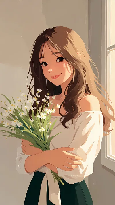 Golden Bloom Girl Soft Aesthetic Wallpaper