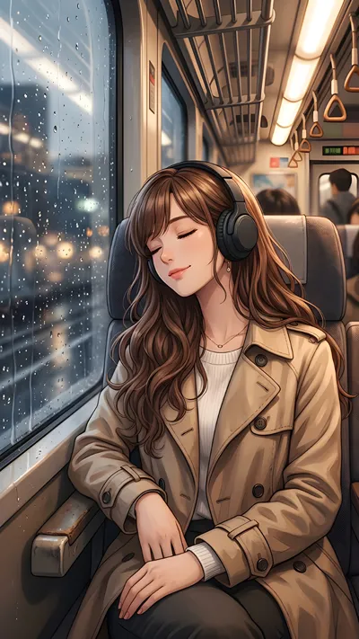 Anime Girl on a Night Train Journey