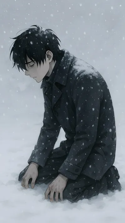 A hopeless man in snow