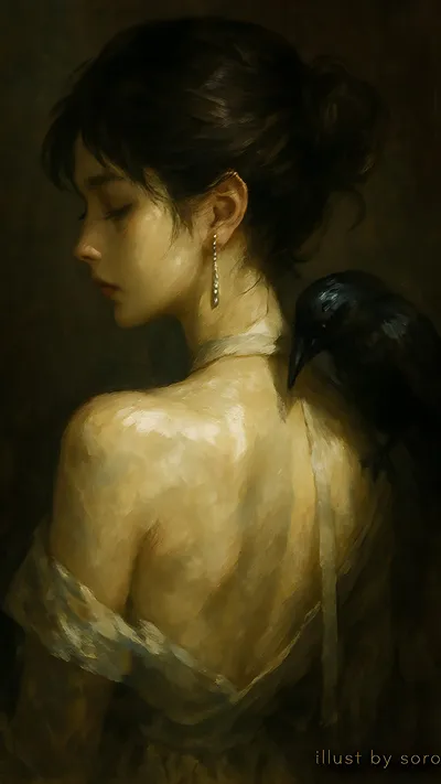 Beautiful girl with Raven 