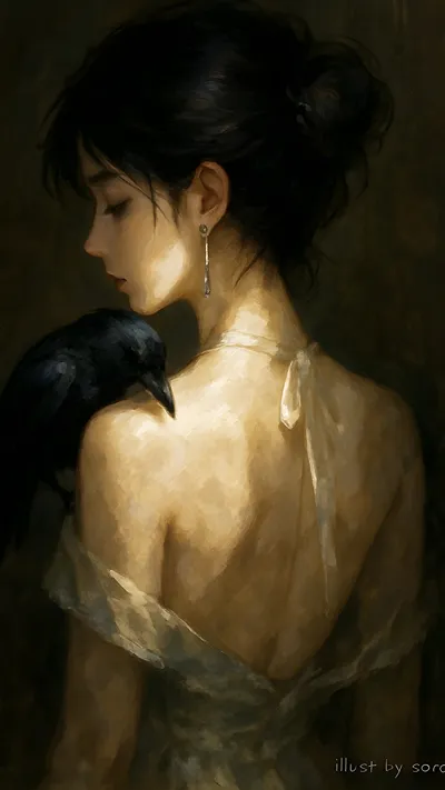 Beautiful girl with Raven 