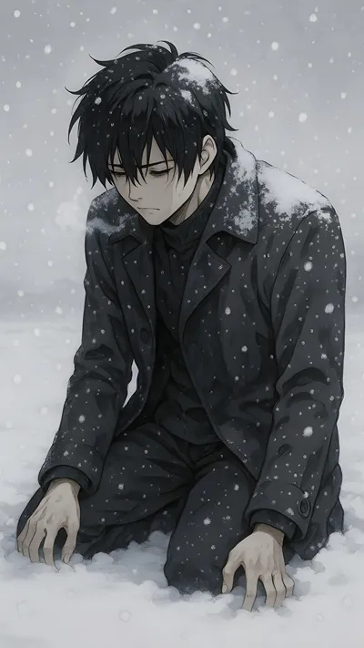 Hopeless man in snow