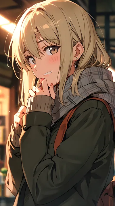 Cute beautiful girl in winter clothes anime