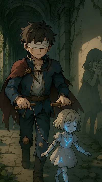 Blind prince with injuries and a puppet girl anime