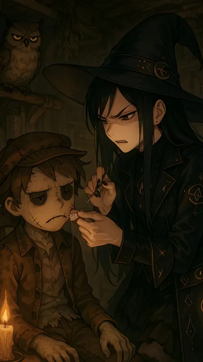 Modern angry witch and a moody puppet anime