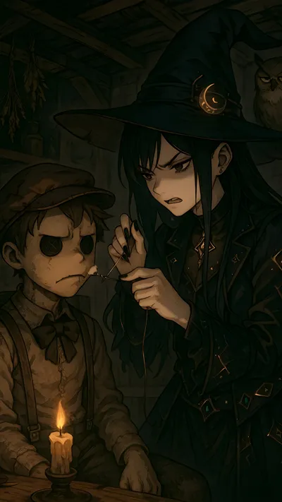 Modern angry witch and a moody puppet