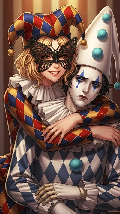Happy joker and a annoyed mime 