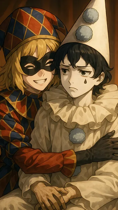 Happy joker and a annoyed mime 