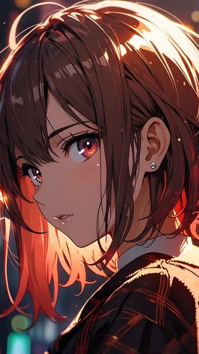 Beautiful maroon hair anime girl