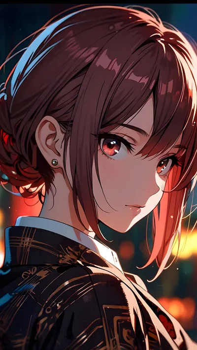 Beautiful maroon hair anime girl