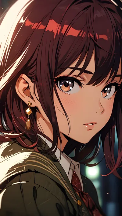 Beautiful maroon hair anime girl