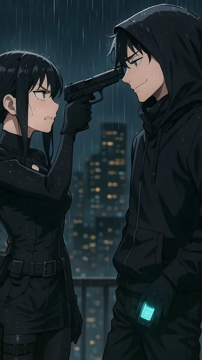 Enemies, assassin girl and hacker boy anime 