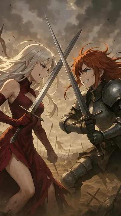 Two females warrior fight anime 