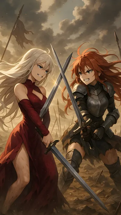 Two female warrior fighting anime