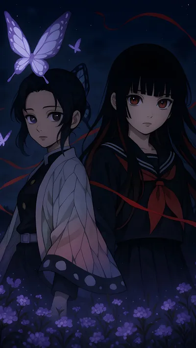 Beautiful shinobu kocho (deman slayer) x ai enma (hell girl) crossover fanart