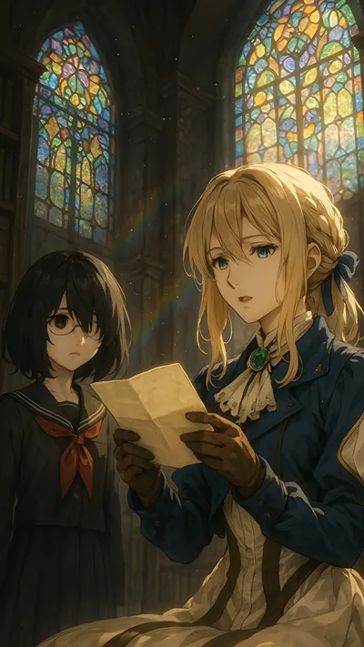 Mei misaki (another) x violet (violet evergarden) anime crossover fanart