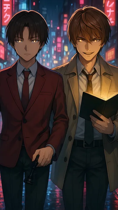 Anime fan art of ayanokuji (classroom of elites) and light yagami (death note) duo