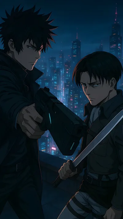 Anime fan art of Shinya kogami (psycho-pass) and levi Ackerman (attack on Titans) duo