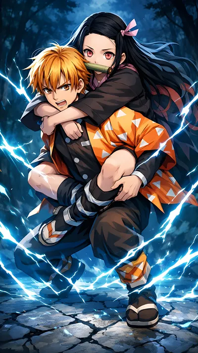 Anime fan art of demon slayer - Nezuko and Zenitsu