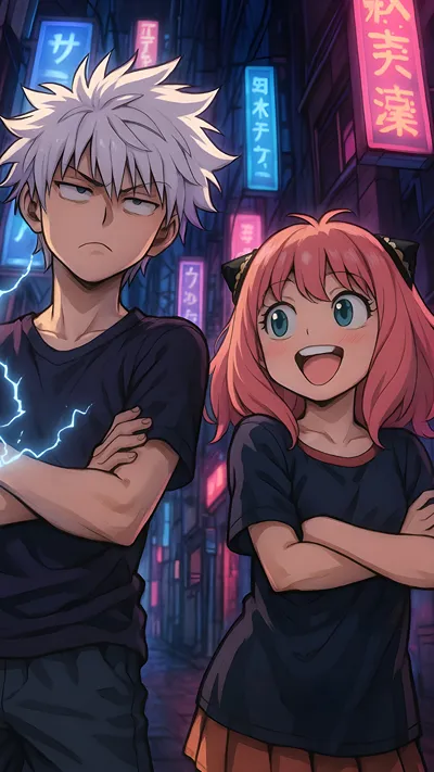 Anime fanart of anya forger (spy x family) and Killua Zoldyck (hunters x hunters) duo 