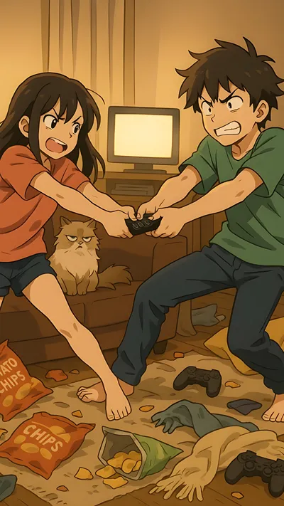 Anime sidlings fight anime