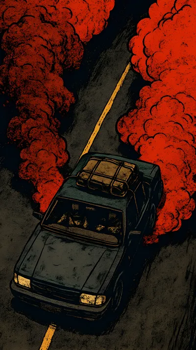 Animated car with red smoke 