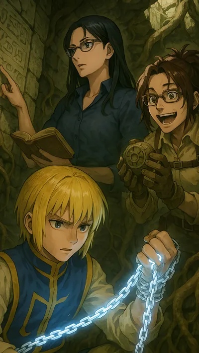 Anime fan art Nico Robin (One Piece) Hange Zoë (Attack on Titan) and Kurapika (Hunter x Hunter) trio