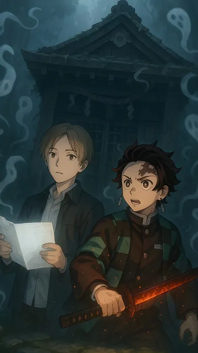 Anime fan art of Takashi Natsume (Natsume Yuujinchou) and tanjiro kamado (demon slayer) duo