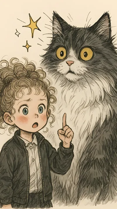 Young girl with curly hair and giant fluffy cat