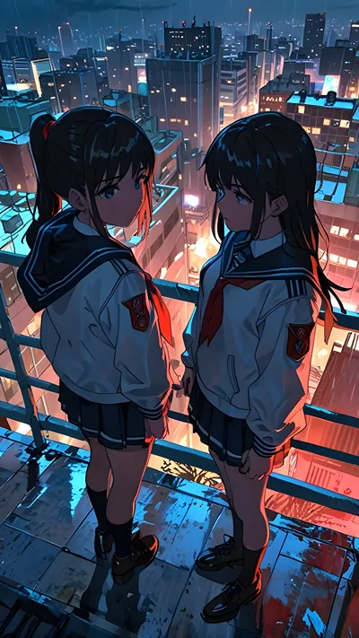 Anime girls on the school roof 