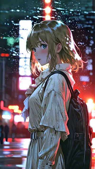 Beautiful anime girl with blond hair 