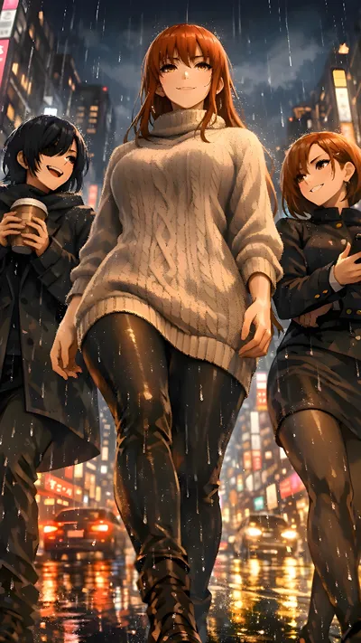 Anime fan art of nobara ,(jujutsu keisen )makima and himeno (chainsaw man) trio 