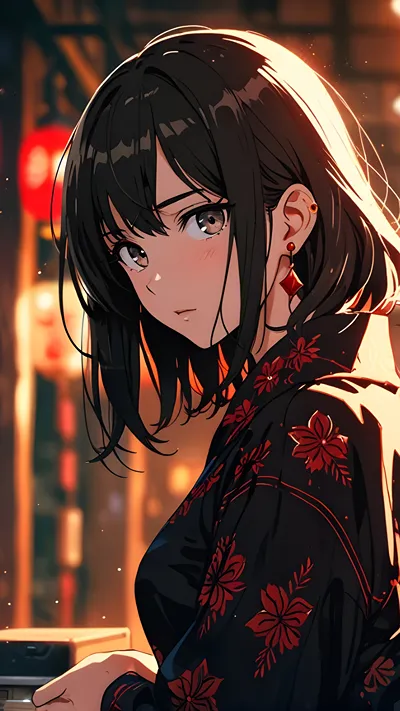 Beautiful anime girl in red dress 